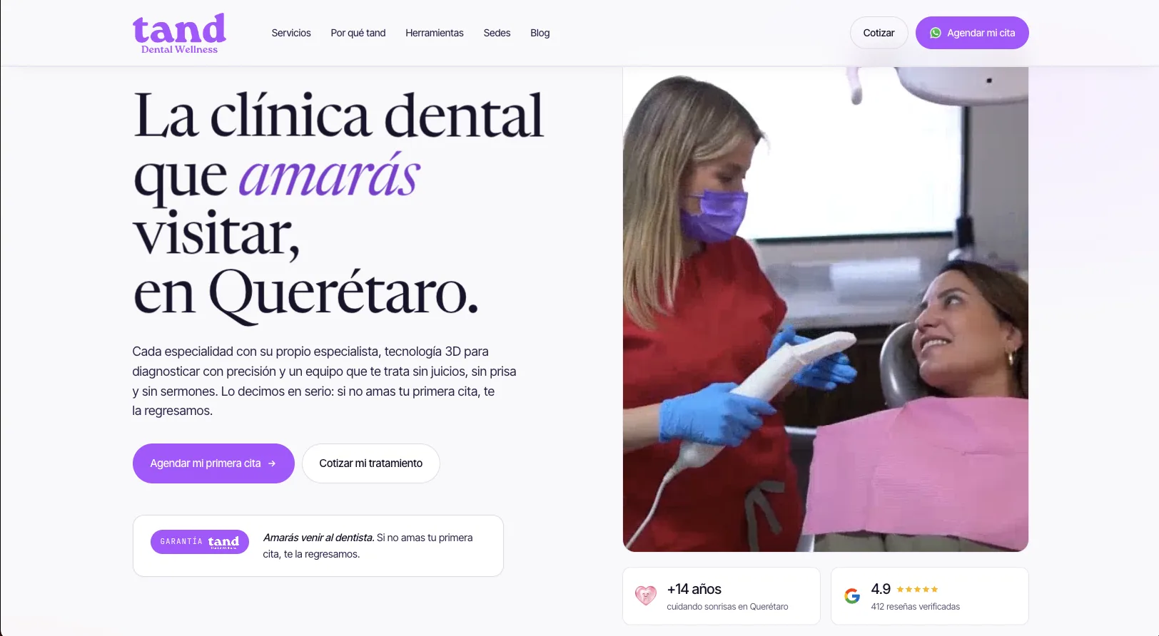 Web de Clínica Tand (Clínica dental), hecha por Clínicas.tech