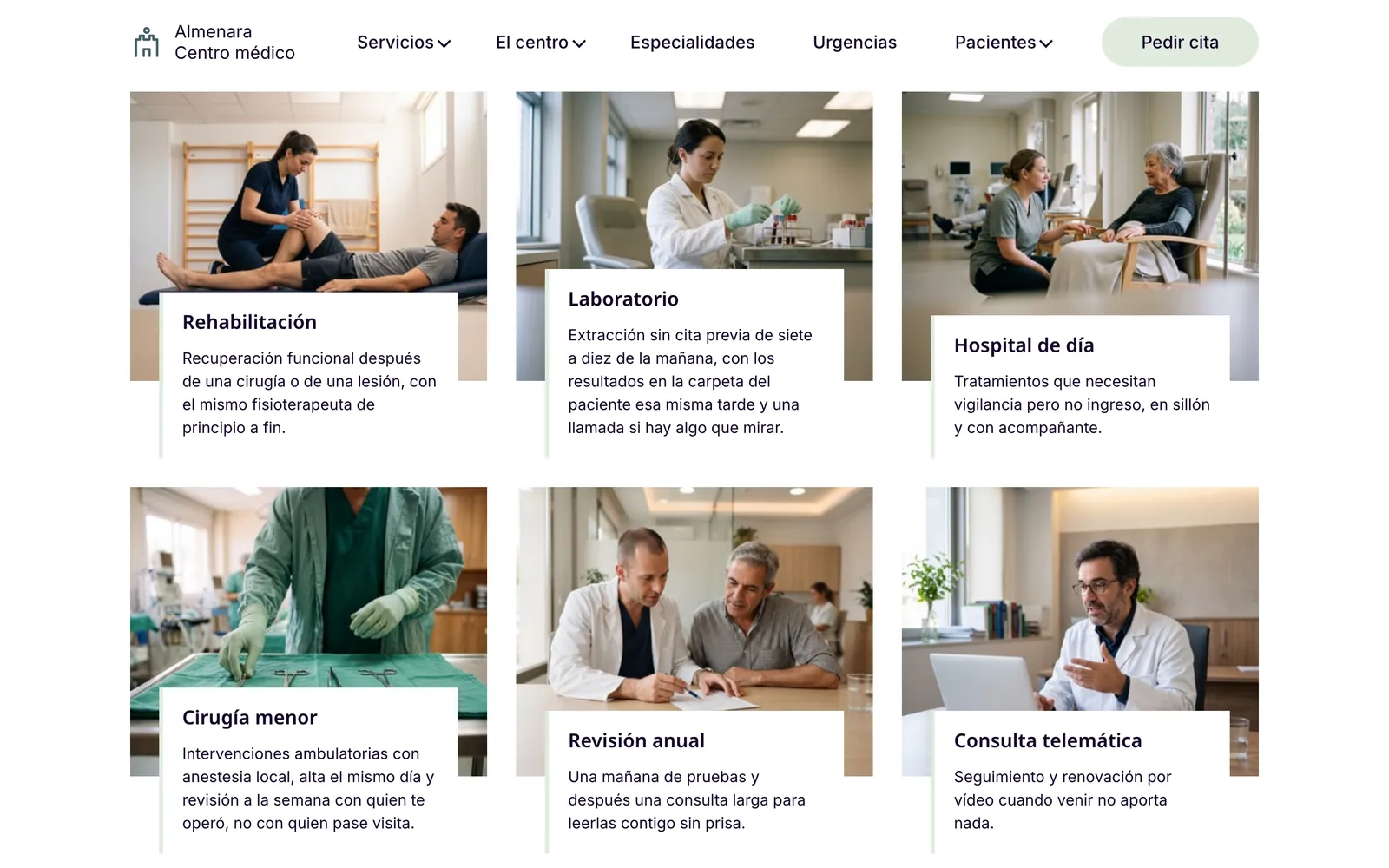 Pantalla 2 de la página de Almenara, centro de especialidades