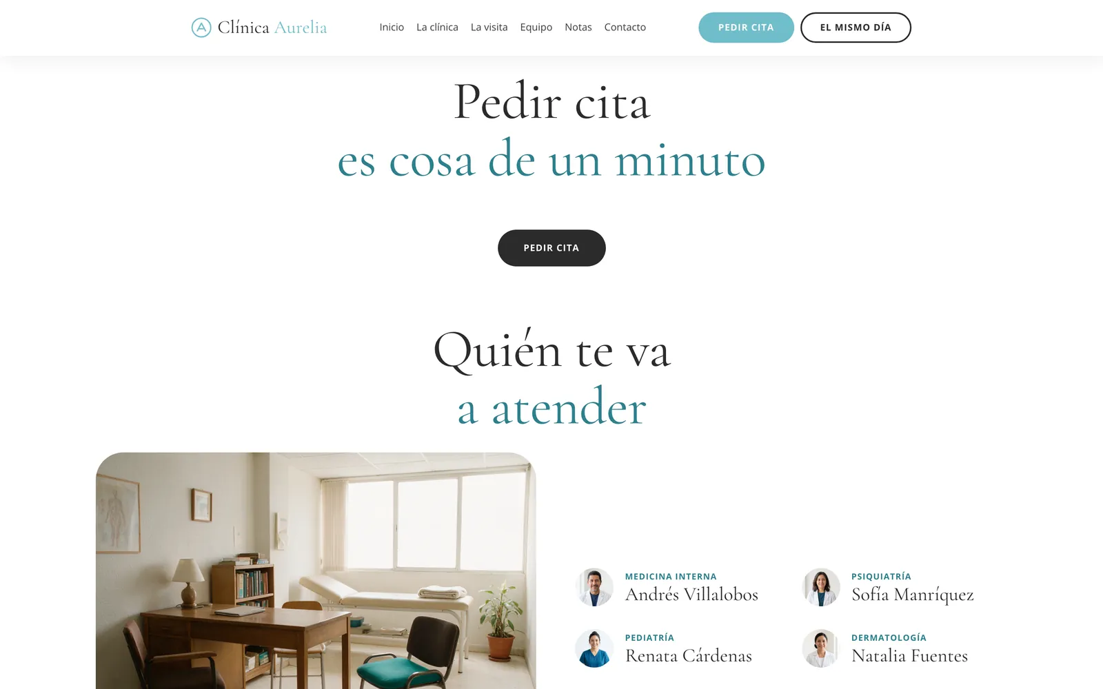 Pantalla 2 de la página de Clínica Aurelia, medicina general · guadalajara