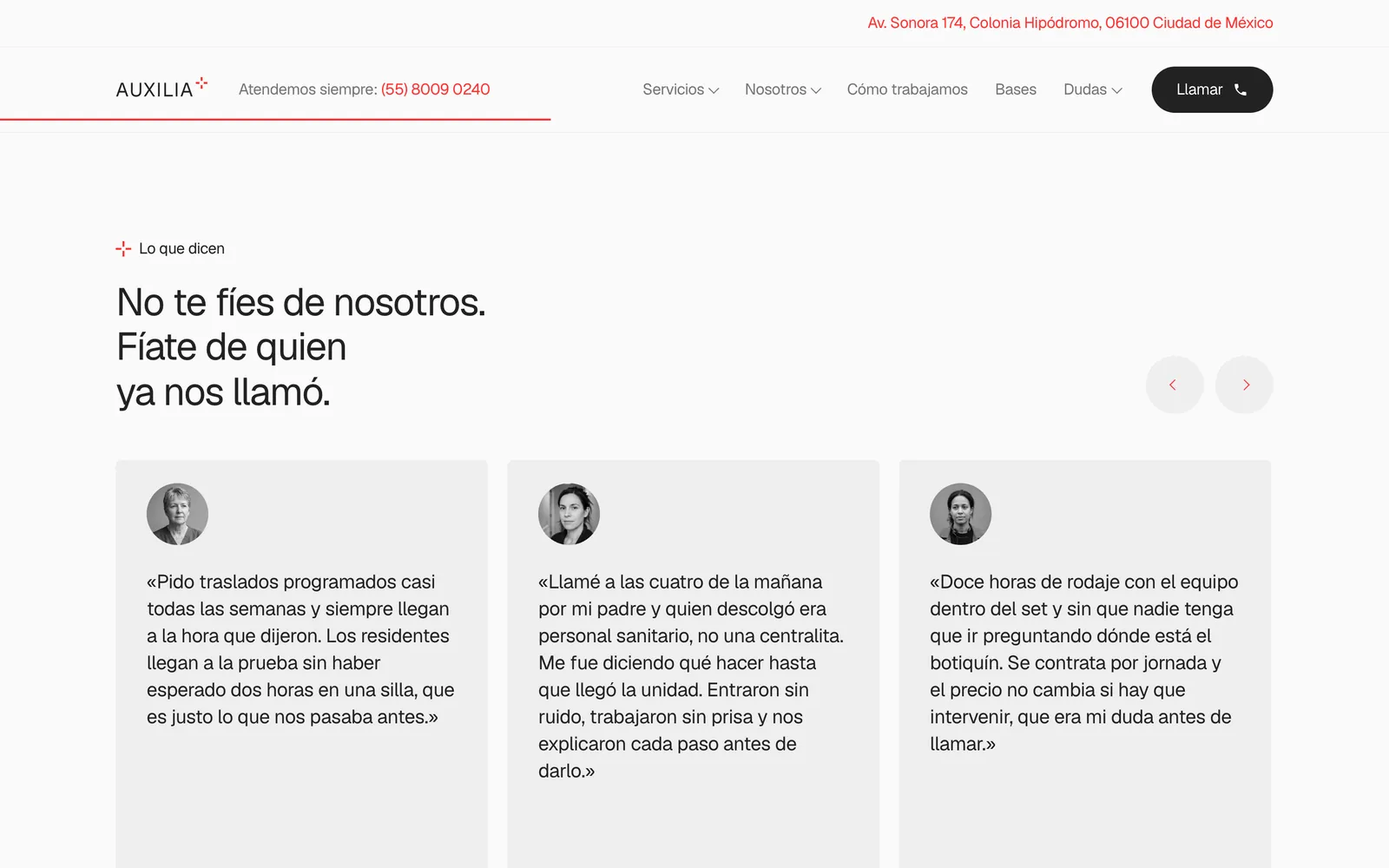 Pantalla 3 de la página de Auxilia, urgencias a domicilio · ciudad de méxico