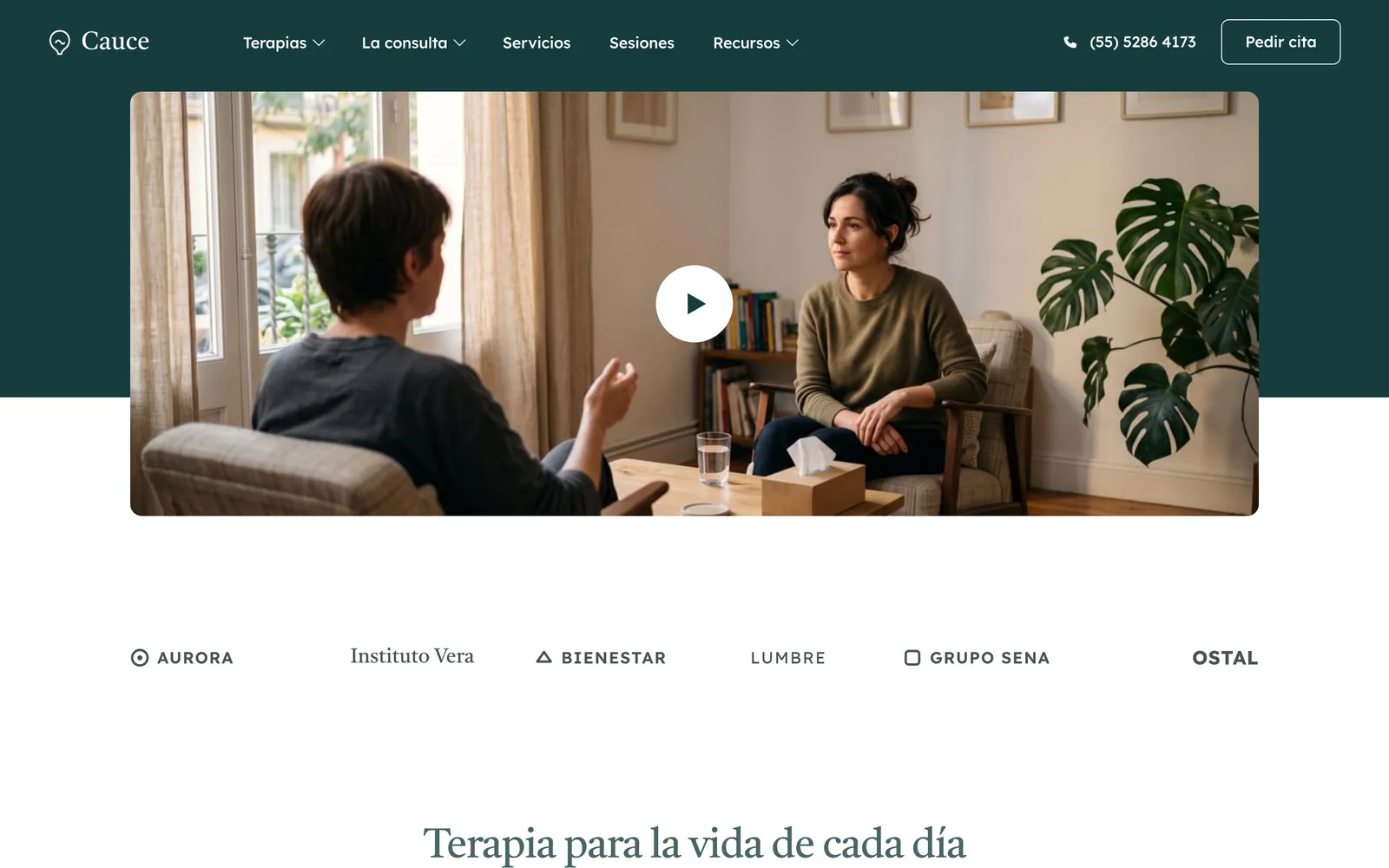 Pantalla 1 de la página de Cauce Psicología, psicología clínica · ciudad de méxico