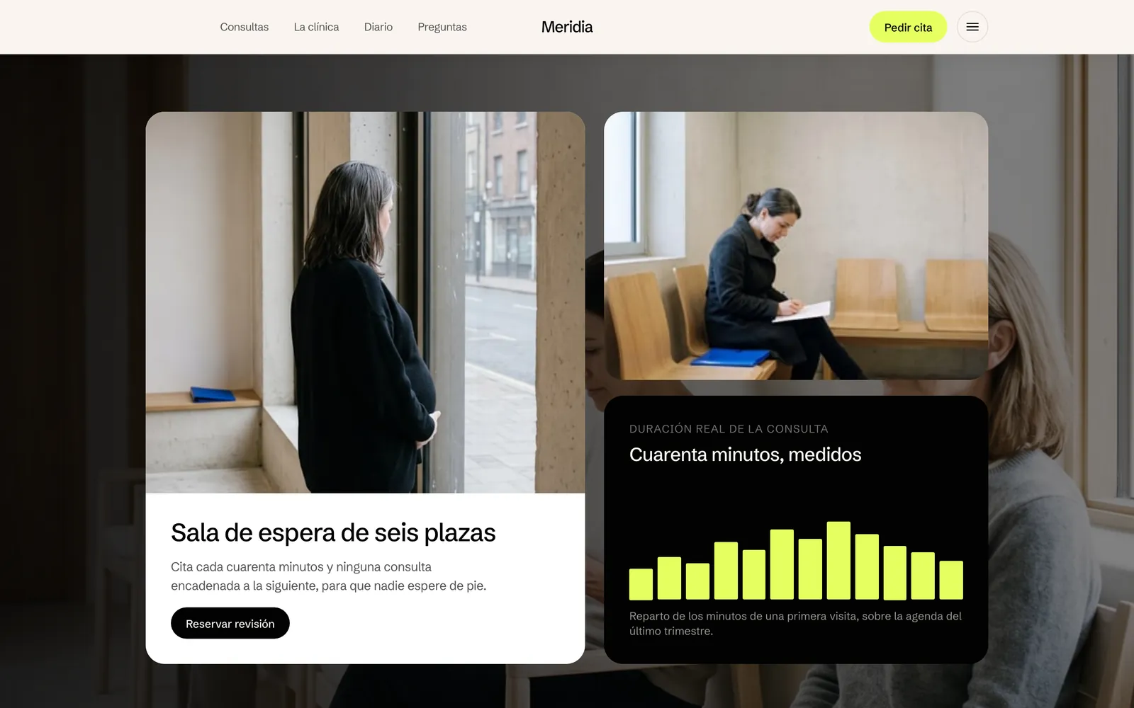 Pantalla 3 de la página de Meridia, salud femenina · ginecología