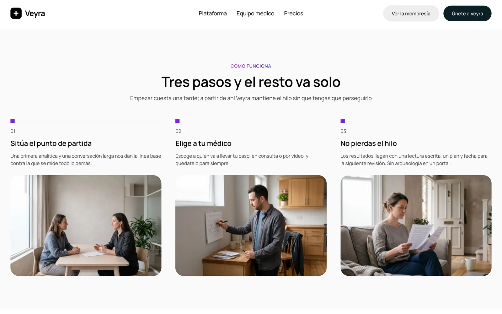Pantalla 3 de la página de Veyra, salud digital · producto en inglés